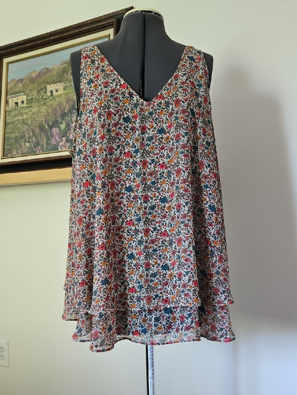 Lane Bryant Floral V-Neck Layered Camisole - Red, Blue, Cream